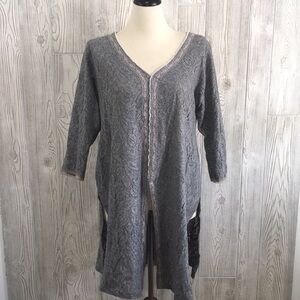 Kurti Handmade Womens Gray Crochet With Pearl & Lace Accents